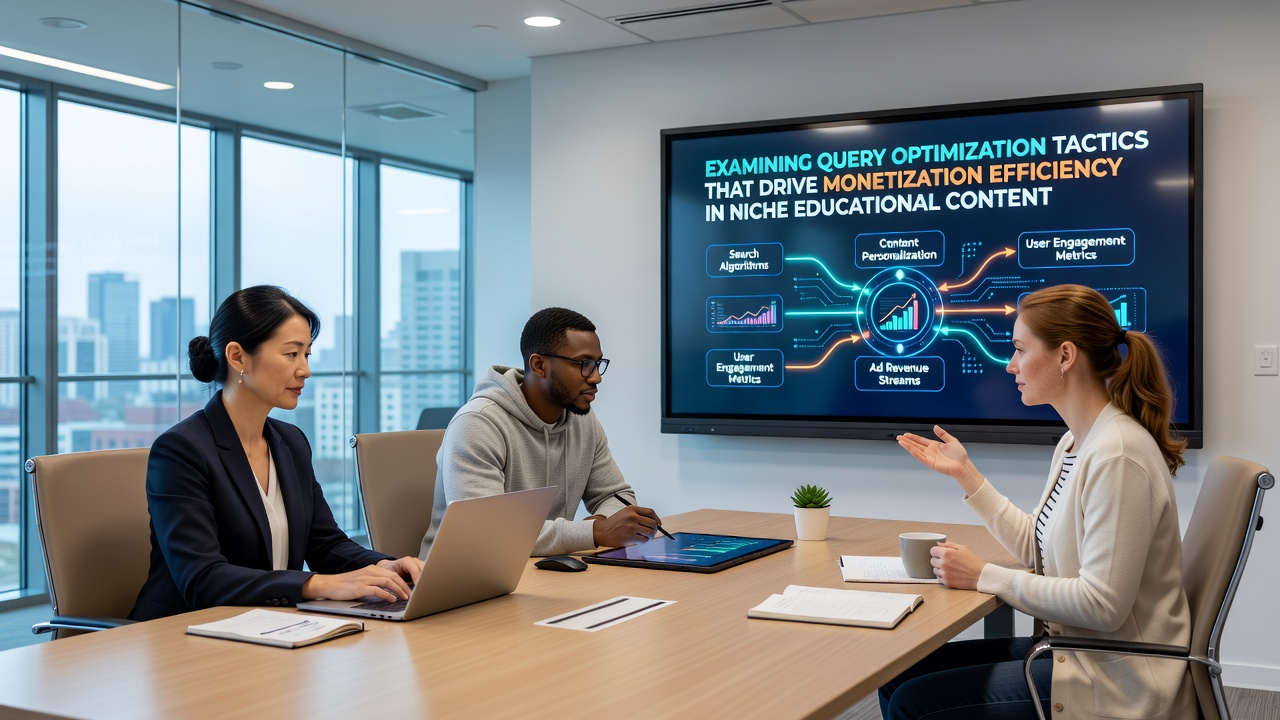 Educational platform interface displaying optimized search results and monetization analytics