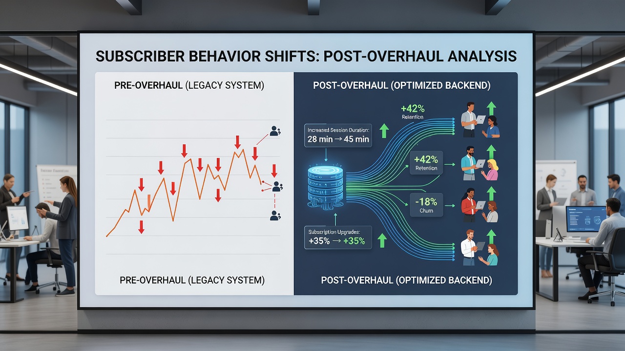 Dashboard screenshot illustrating post-overhaul subscriber retention and activity trends